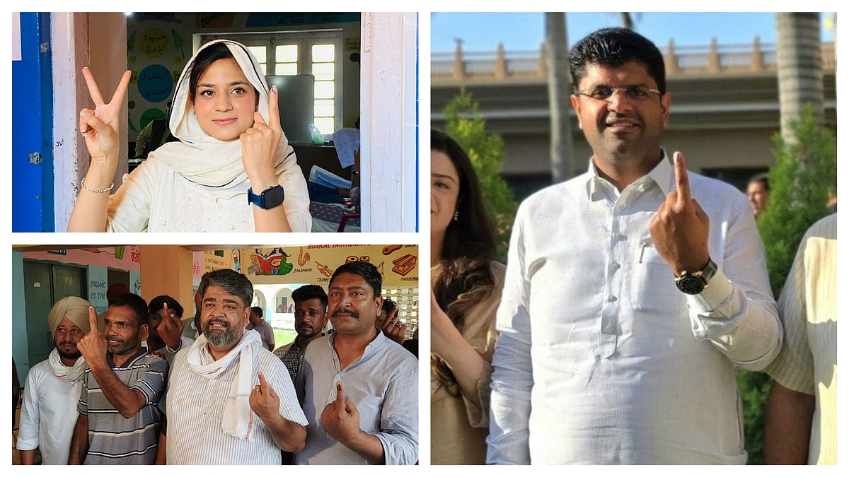 X/@IltijaMufti_, 
@aseemgoelbjp7, @Dchautala
 : Top L: PDP chief Mehbooba Mufti's daughter Iltija Mufti, Bottom L: Haryana cabinet minister Aseem Goyal, R: JJP leader Dushyant Chautala