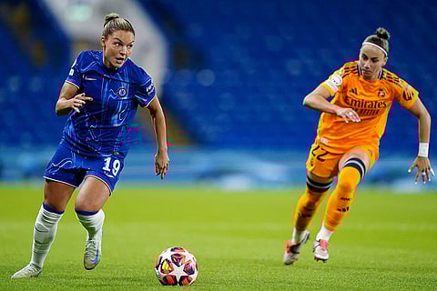 Women's Champions League: Chelsea's Johanna Rytting Kaneryd and Real Madrid's Athenea challenge for the ball
