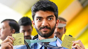 Photo: PTI/R Senthilkumar : D Gukesh welcomed at Chennai Airport