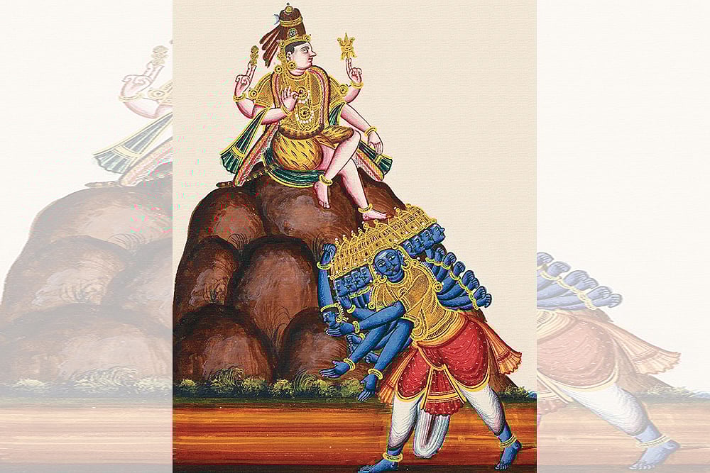 Lord and Disciple: Shiva watches as Raavan tries to lift Kailasa
