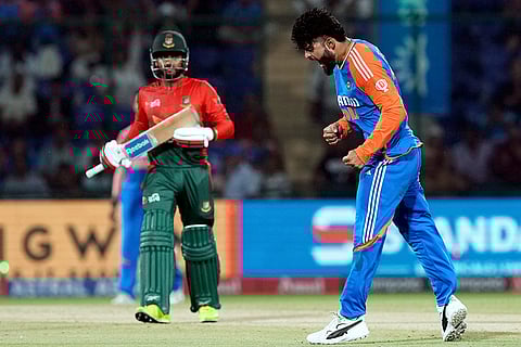 India vs Bangladesh: Riyan Parag celebrates the wicket