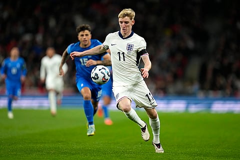 Nations League Soccer: England's Anthony Gordon controls the ball
