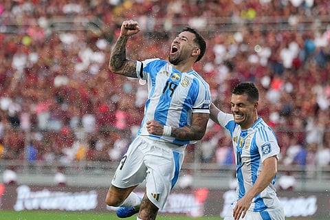 FIFA World Cup 2026 Qualifiers: Argentina's Nicolas Otamendi (19) celebrates after scoring his side's opening goal