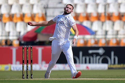 Pakistan vs England 1st Test: Gus Atkinson bowls during the fifth day
