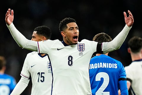 Nations League Soccer: England's Jude Bellingham celebrates after scoring his side's first goal
