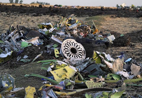 Debris of the 737 Max 8 Ethiopian Airlines Flight at the crash site |