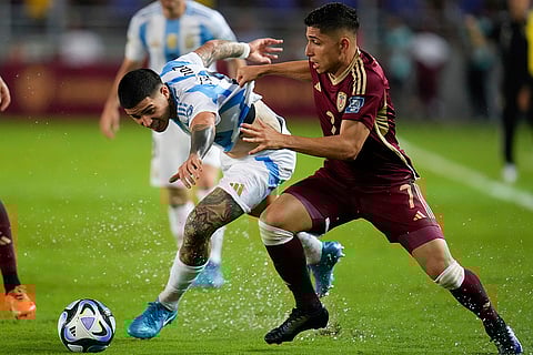 FIFA World Cup 2026 Qualifiers: Argentina's Enzo Fernandez, left, and Venezuela's Jefferson Savarino vie for the ball