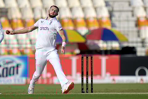 Pakistan vs England: England's Gus Atkinson bowls during the fourth day