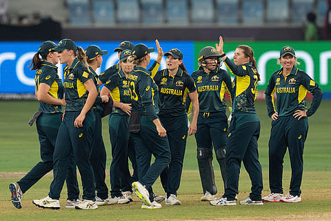 Women's T20 World Cup: Australian players celebrate the wicket of Pakistan's Nida Dar