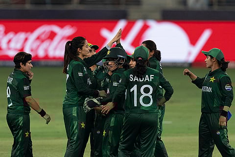 Women's T20 World Cup: Pakistan players celebrate the wicket of Australia's Beth Mooney