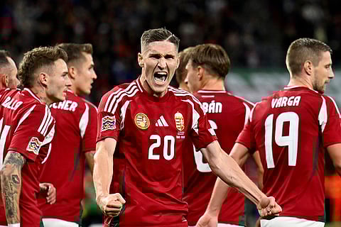 Nations League Soccer: Hungary's Roland Sallai celebrates after scoring the opening goal