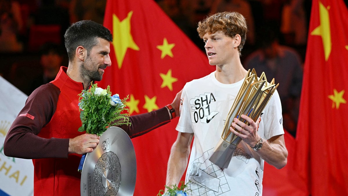 Jannik Sinner and Novak Djokovic after the Shanghai Masters final