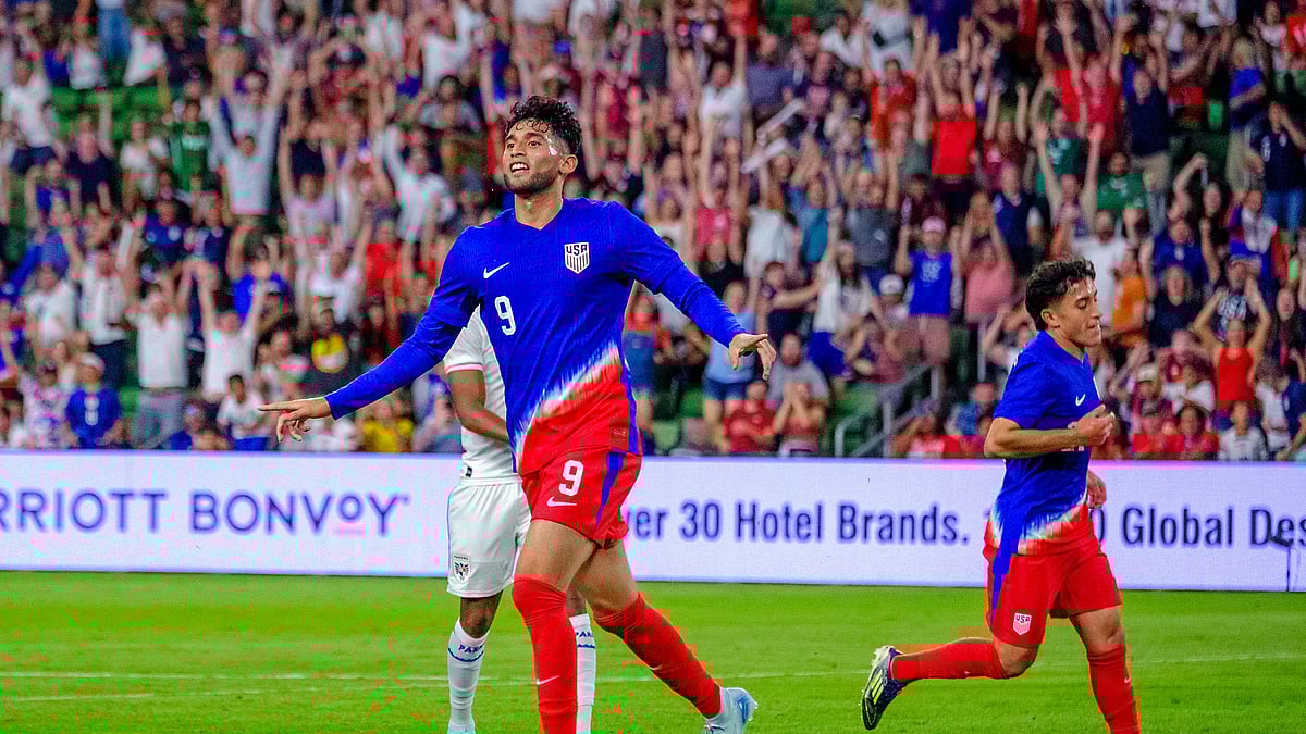 AP Photo/Rodolfo Gonzalez : United States forward, Ricardo Pepi, (9) celebrates his goal against Panama during the second half of a international friendly football match.