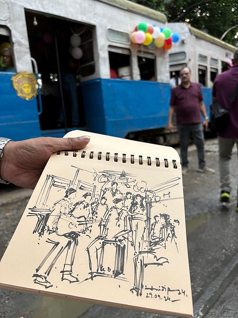 Sketch of the tram party