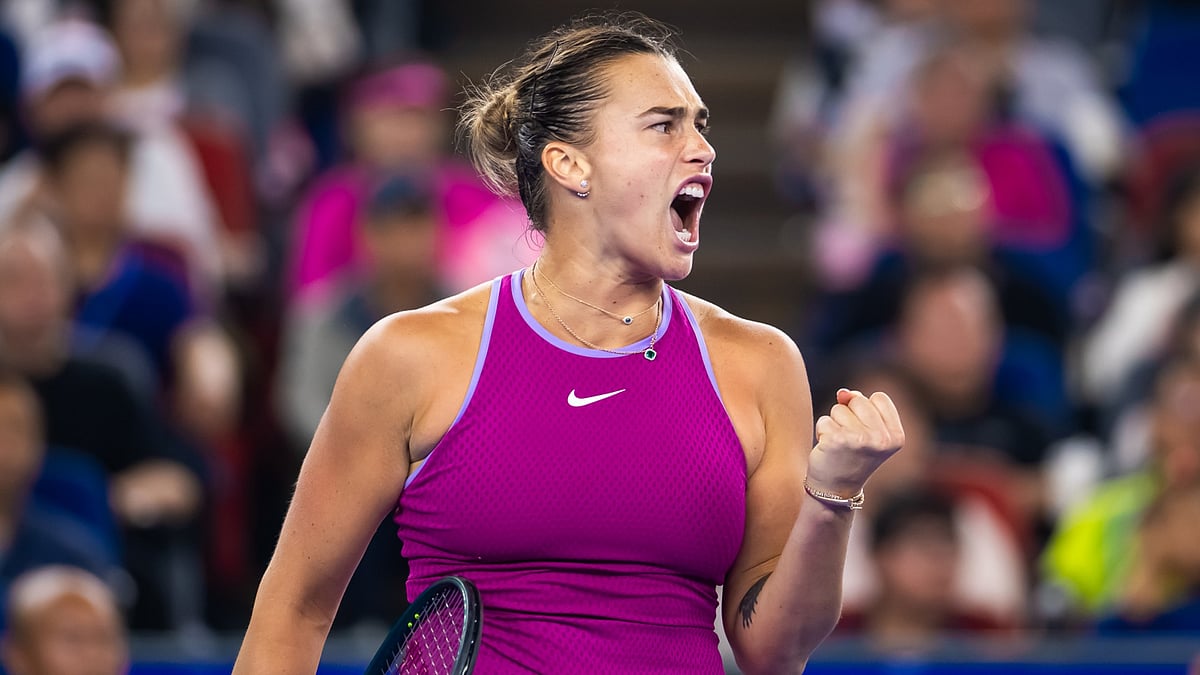 Aryna Sabalenka celebrates in Wuhan