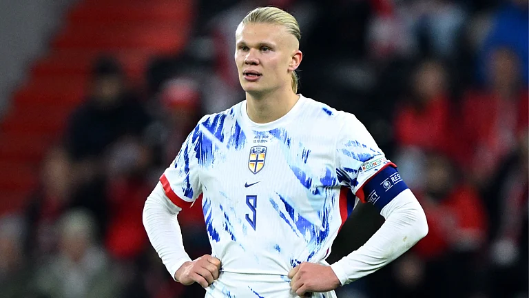 Erling Haaland had earlier became his nation's all-time top scorer with a brace in their 3-0 win over Slovenia, taking his total to 34 goals in 36 games. - null