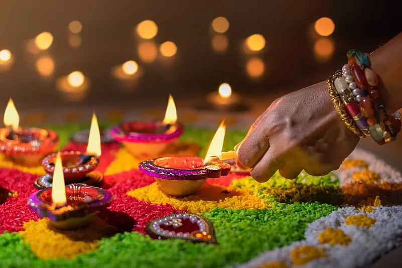 Traditional oil lamps and diyas
