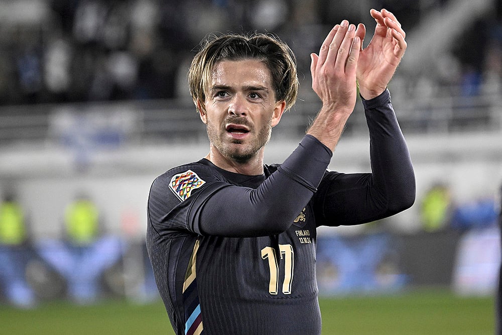 | Photo: Markku Ulander/Lehtikuva via AP : Nations League Soccer: Jack Grealish of England applauds after the match against Finland
