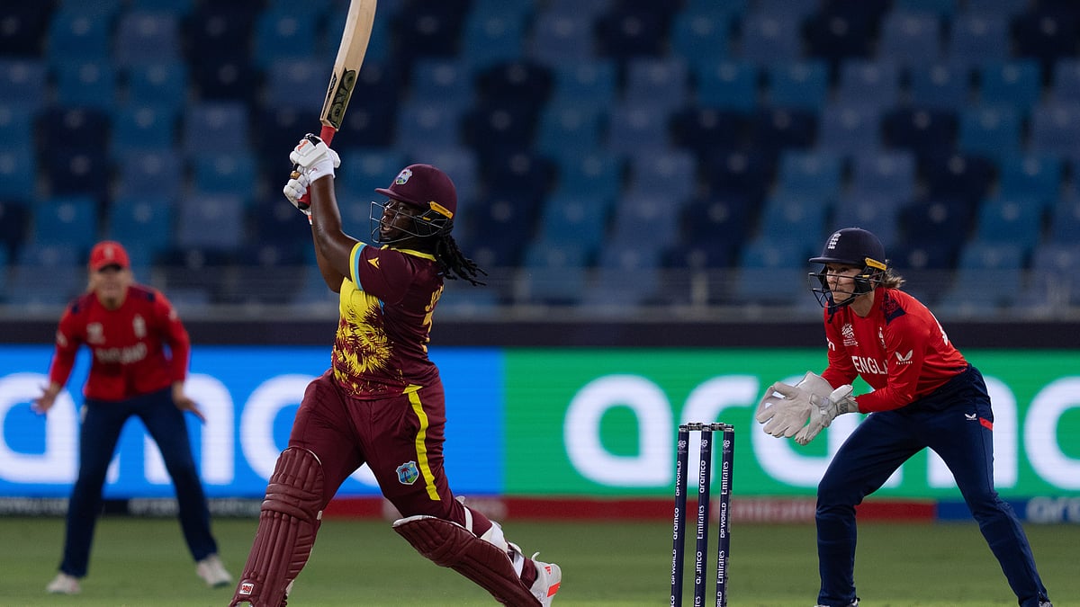 West Indies' Qiana Joseph plays a shot during the ICC Women's T20 World Cup 2024 match between England and West Indies at Dubai International Stadium - AP