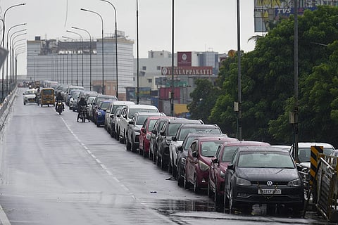 Chennai Rains: Cars parked on Velachery flyover
