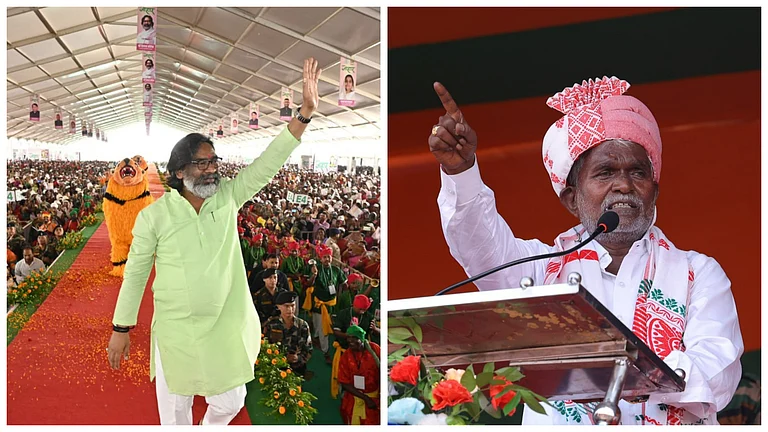 L: Jharkhand Chief Minister Hemant Soren | R: Former Jharkhand CM and ex-JMM leader Champai Soren - X: @HemantSorenJMM
and @ChampaiSoren
