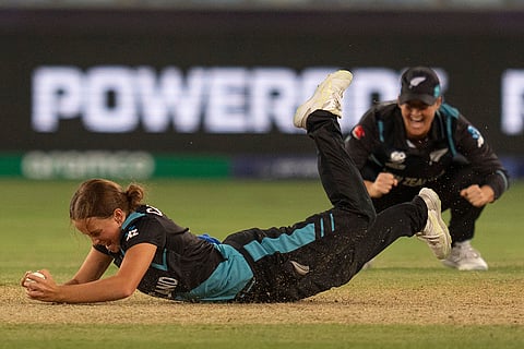 Women's T20 World Cup: New Zealand's Eden Carson takes the catch to get the wicket of Pakistan's Omaima Sohail