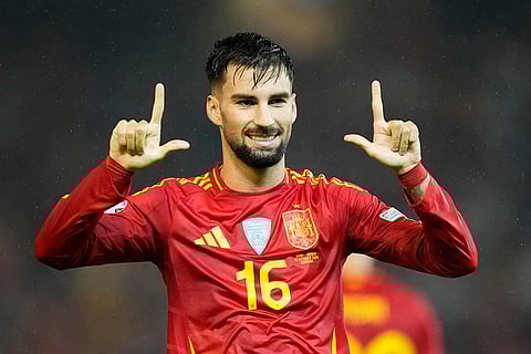 Nations League Soccer: Spain's Alex Baena celebrates after scoring his side's third goal