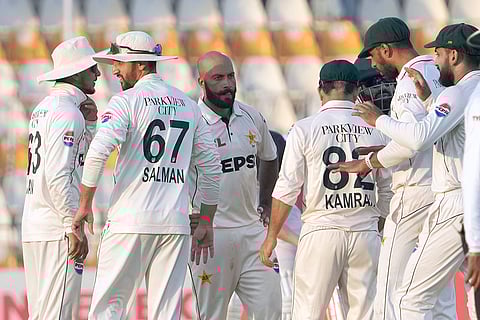 PAK Vs ENG 2nd Test: Pakistan's Sajid Khan celebrates after taking the wicket of England's Joe Root
