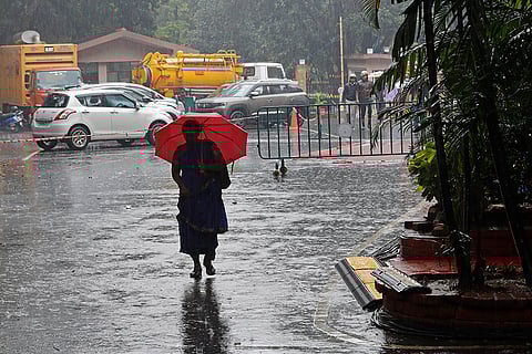 IND Vs NZ 1st Test: A woman walks inside the premises of the M.Chinnaswamy Stadium as it rains