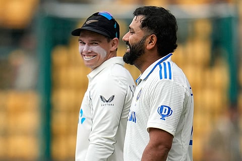 IND Vs NZ 1st Test: India's captain Rohit Sharma, right, and New Zealand's captain Tom Latham
