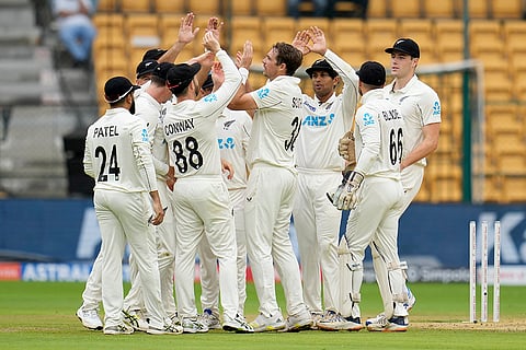 IND Vs NZ 1st Test: New Zealand's Tim Southee celebrates after the dismissal of India's captain Rohit Sharma