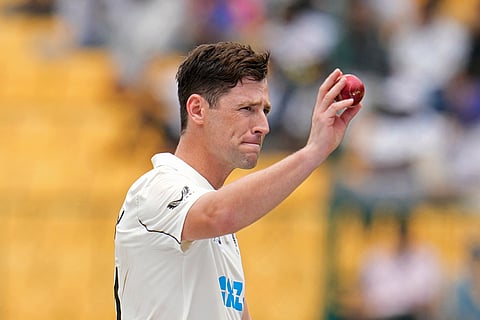 IND Vs NZ 1st Test: New Zealand's Matt Henry holds up the ball after taking the five wickets