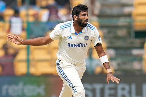 IND Vs NZ 1st Test: India's Jasprit Bumrah reacts after bowling a delivery to Tom Latham