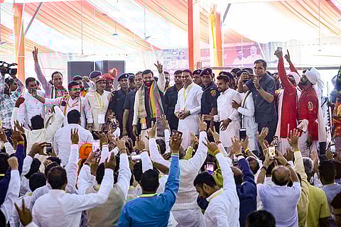 CM designate Nayab Singh Saini arrives for oath ceremony