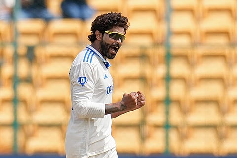IND Vs NZ 1st Test: India's Ravindra Jadeja celebrates the dismissal of New Zealand's Matt Henry
