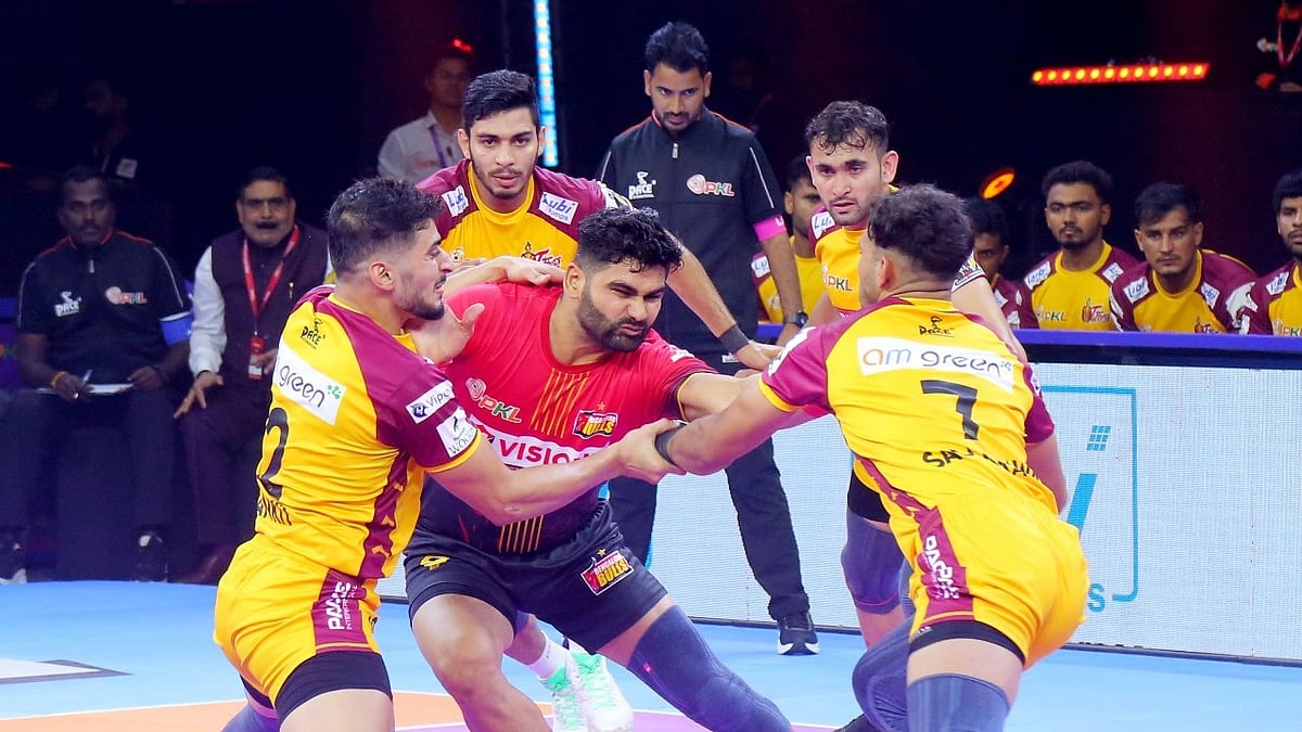 Action from the Telugu Titans vs Bengaluru Bulls clash in Pro Kabaddi League season 11. - Special Arrangement