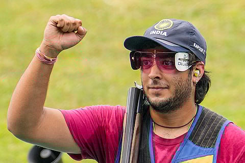 ISSF World Cup: India’s Vivaan Kapoor celebrates after the Men Trap final