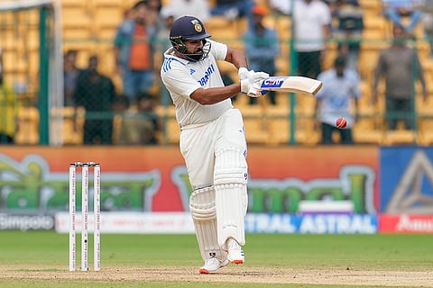 IND Vs NZ 1st Test: India's captain Rohit Sharma hits a boundary