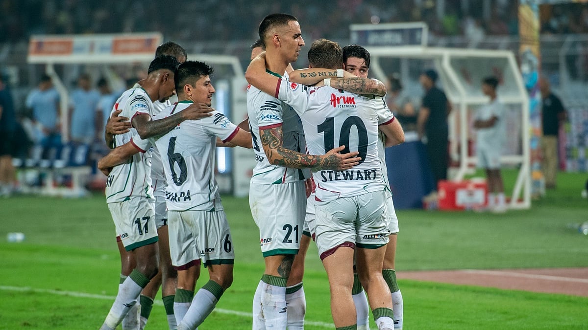 Mohun Bagan players celebrating a goal during the ISL 2024-25 match against East Bengal FC. - Photo: ISL