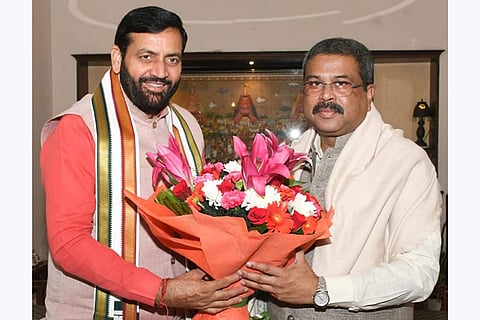 Dharmendra Pradhan meets Nayab Singh Saini