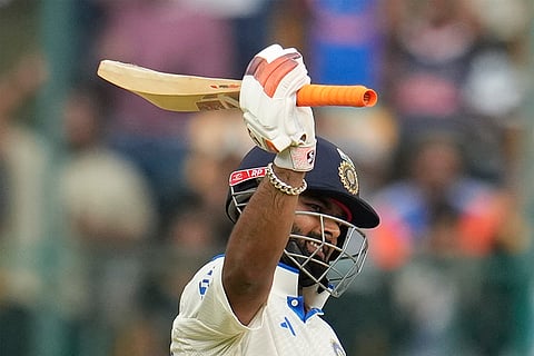 IND Vs NZ 1st Test: India's Rishabh Pant celebrates after scoring fifty runs