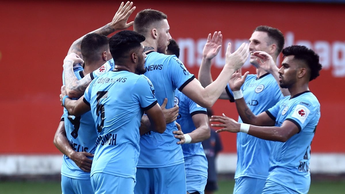 Mumbai City FC celebrate after their second goal against FC Goa - ISL/FSDL