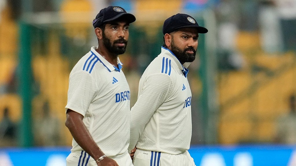 Jasprit Bumrah (left) will be crucial to Rohit Sharma's plans of stopping New Zealand's victory charge in the Bengaluru Test. - Photo: AP/Aijaz Rahi