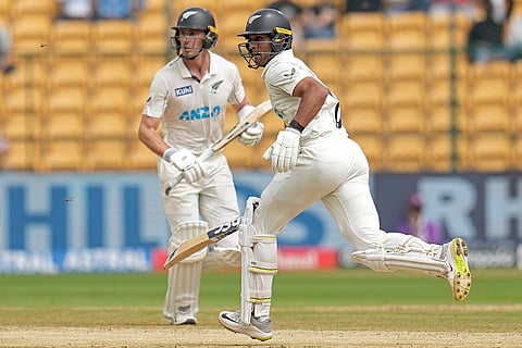 IND Vs NZ 1st Test: New Zealand's Rachin Ravindra, right, and Will Young run between the wickets