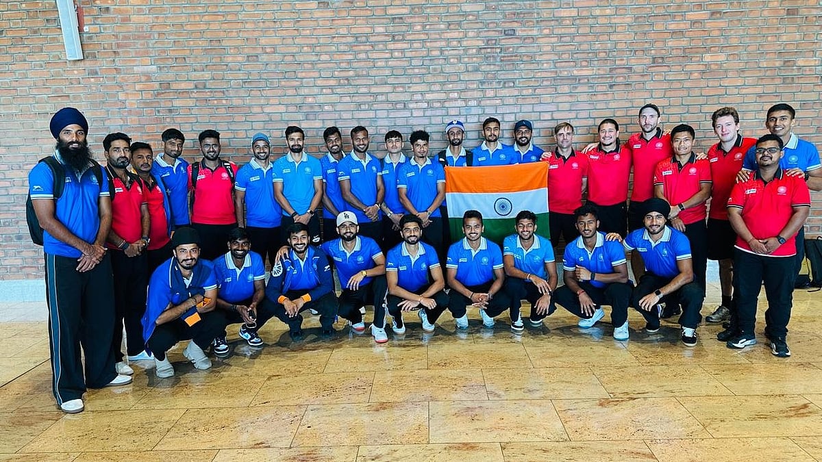 Hockey India : The Indian men's hockey team arrives for the bilateral series against Germany in New Delhi.