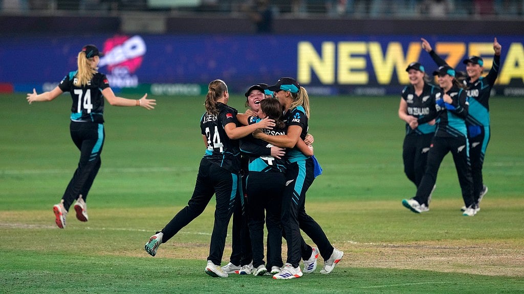 New Zealand celebrate after beating South Africa in the final and winning  the Women's T20 World Cup 2024 in Dubai on Sunday (October 20). - AP/Altaf Qadri