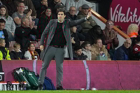 EPL 2024-25: Bournemouth's head coach Andoni Iraola gives instructions to his players