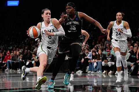 WNBA Finals: Minnesota Lynx forward Bridget Carleton (6) drives against New York Liberty forward Jonquel Jones