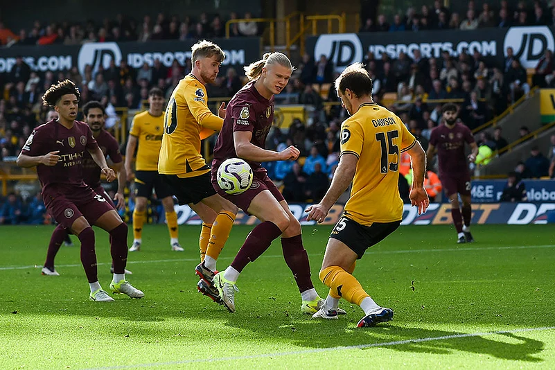 Britain Soccer Premeir League 2024-25 Wanderers and Manchester City photo gallery_Erling Haaland