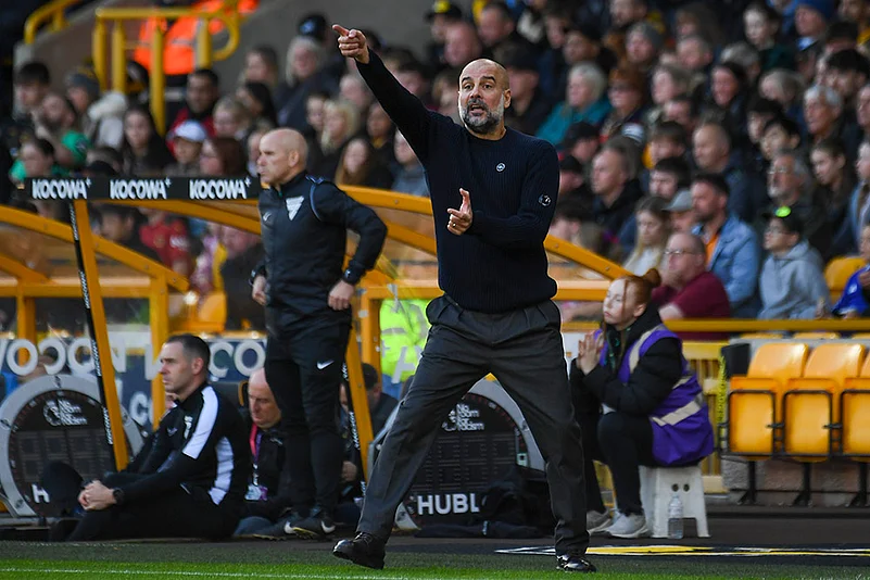 Britain Soccer Premeir League 2024-25 Wanderers and Manchester City photo gallery_Pep Guardiola